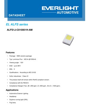 PDF Document Cover - ALFS1J-C0 LED Datasheet - SMD Ceramic Package - 425lm @1000mA - 3.25V - 120° Viewing Angle - English Technical Document