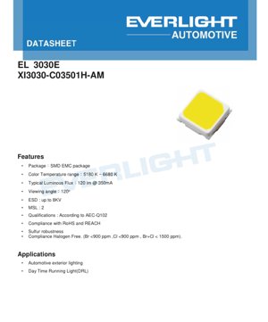 PDF Document Cover - EL 3030E LED Datasheet - 3.0x3.0mm SMD EMC Package - 3.1V - 120lm - Cool White - Automotive Grade