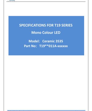 PDF Document Cover - Ceramic 3535 LED T19 Series Datasheet - 3.5x3.5x1.6mm - Voltage 1.8-3.6V - Power up to 3.6W - English Technical Document