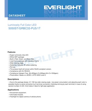 PDF Document Cover - 5050 Full Color SMT LED Datasheet - 5.0x5.0x1.6mm - Red/Green/Blue - 150mA - English Technical Document