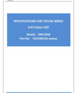 PDF Document Cover - EMC3030 Full Color LED Datasheet - Dimensions 3.0x3.0mm - Voltage 1.6-3.4V - Power 0.468-0.648W - English Technical Document