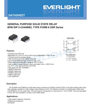 PDF Document Cover - Solid State Relay 8-Pin DIP 2-Channel Datasheet - 8-Pin DIP Package - 400V/600V Breakdown - 120mA/50mA Load - English Technical Documentation