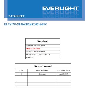 PDF Document Cover - ELCS17G-NB5060K5K8334316-F6Z LED Datasheet - Package 1.7mm - Voltage 2.95-3.95V - Luminous Flux 540lm - Cool White 5000-6000K - English Technical Document