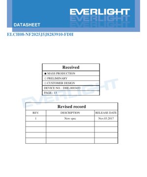 PDF Document Cover - ELCH08-NF2025J5J8283910-FDH LED Datasheet - Warm White - 220lm @ 1A - 3.9V Max - 6.45W Pulse Power - English Technical Document