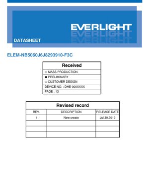 PDF Document Cover - ELEM-NB5060J6J8293910-F3C LED Datasheet - 5.0x6.0mm Package - 3.3V Forward Voltage - 260lm Luminous Flux - 5500K White - English Technical Document