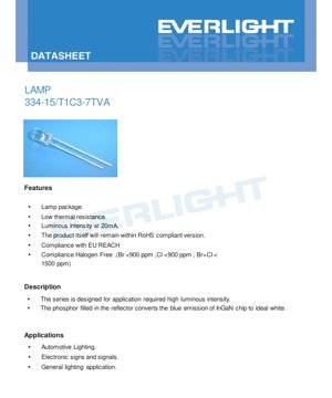 PDF Document Cover - 334-15/T1C3-7TVA LED Lamp Datasheet - White Light - 30 deg Viewing Angle - 20mA - 3.2V Typ - English Technical Document