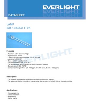 PDF Document Cover - T-1 3/4 LED Lamp Datasheet - Warm White - 30mA - 110mW - English Technical Documentation