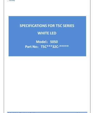 PDF Document Cover - T5C Series 5050 White LED Datasheet - Dimensions 5.0x5.0x1.9mm - Voltage 9.5V - Power 3.8W - English Technical Document