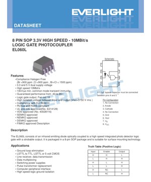 PDF Document Cover - EL060L Logic Gate Photocoupler Datasheet - 8-Pin SOP Package - 3.3V/5V Dual Supply - 10Mbit/s Speed - English Technical Document