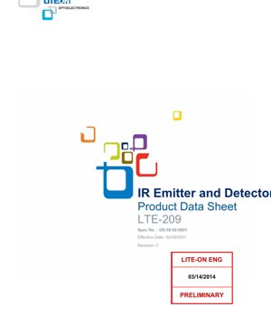 PDF Document Cover - Infrared LED Emitter LTE-209 Datasheet - Package Dimensions 5.0mm - Forward Voltage 1.6V - Peak Wavelength 940nm - English Technical Document