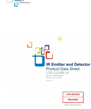 PDF Document Cover - LTE-C216R-14 IR Emitter and Detector Datasheet - 1206 Package - 850nm Wavelength - 60mA Current - English Technical Documentation