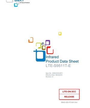 PDF Document Cover - LTE-S9511T-E IR Emitter and Detector Datasheet - 940nm Peak Wavelength - 25deg Viewing Angle - 100mW Power Dissipation - English Technical Documentation
