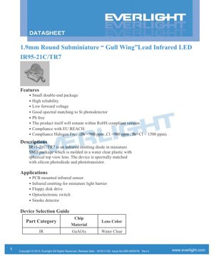 PDF Document Cover - IR95-21C/TR7 Infrared LED Datasheet - 1.9mm Round SMD - 1.2V - 940nm - 130mW - English Technical Document
