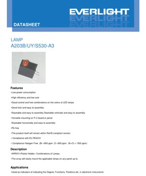 PDF Document Cover - A203B/UY/S530-A3 LED Array Lamp Datasheet - Yellow Diffused - 20mA - 2.0V - English Technical Document