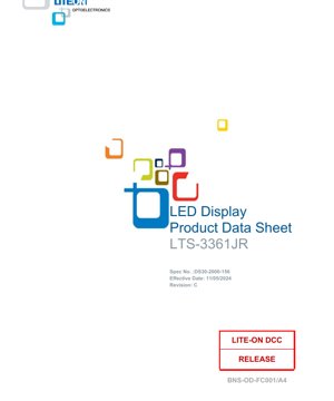 PDF Document Cover - LED Display LTS-3361JR Specification - 0.3-inch (7.62mm) Digit Height - Super Red - 2.6V Forward Voltage - 70mW Power Dissipation - English Technical Document