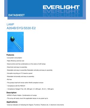PDF Document Cover - LED Lamp Array A264B/SYG/S530-E2 Datasheet - Brilliant Yellow Green - 20mA - English Technical Document