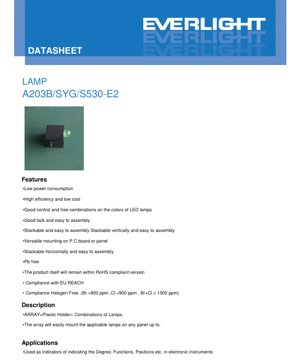 PDF Document Cover - LED Lamp Array A203B/SYG/S530-E2 Datasheet - Brilliant Yellow Green - 20mA - 2.0V - English Technical Document