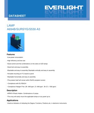 PDF Document Cover - LED Lamp Array A694B/SURSYG/S530-A3 Datasheet - Red/Yellow-Green - 20mA - English Technical Document