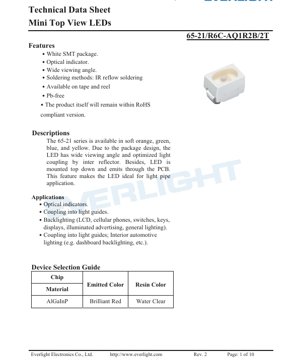 PDF Document Cover - Mini Top View LED 65-21 Series Datasheet - Brilliant Red - 20mA - 120° Viewing Angle - English Technical Document