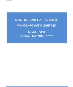 PDF Document Cover - T3C Series 3030 Monochromatic LED Datasheet - Size 3.0x3.0mm - Voltage 1.8-3.6V - Power 1.04-1.44W - English Technical Documentation