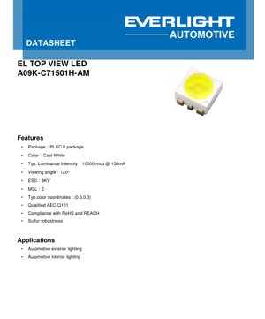 PDF Document Cover - PLCC-6 Cool White LED Datasheet - Package 3.2x2.8x1.9mm - Voltage 3.2V - Power 0.48W - English Technical Document