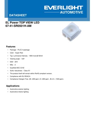PDF Document Cover - PLCC-4 Super Red LED Datasheet - 3.5x3.0x1.9mm - 2.35V - 0.1175W - English Technical Document