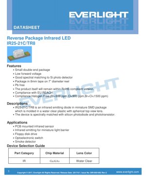 PDF Document Cover - IR25-21C/TR8 Reverse Package Infrared LED Datasheet - SMD Package - GaAlAs Chip - Water Clear Lens - English Technical Document