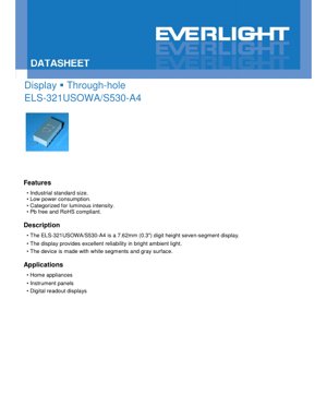PDF Document Cover - 7.62mm Reddish-Orange Seven Segment Display Datasheet - Size 19.0x13.2x8.0mm - Forward Voltage 2.0V - Power 60mW - English Technical Document