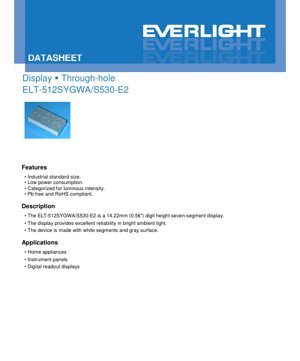 PDF Document Cover - ELT-512SYGWA/S530-E2 0.56-Inch Seven-Segment Display Datasheet - Size 14.22mm - Forward Voltage 2.0V - Brilliant Yellow-Green - English Technical Documentation