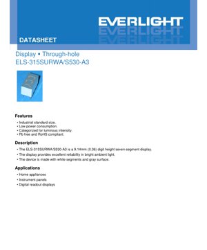 PDF Document Cover - ELS-315SURWA/S530-A3 Seven Segment Display Datasheet - 9.14mm Digit Height - Brilliant Red (632nm) - 2.0V Forward Voltage - 25mA Forward Current - English Technical Document