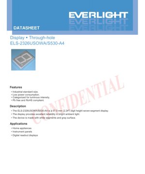 PDF Document Cover - Seven Segment Display ELS-2326USOWA/S530-A4 Datasheet - Digit Height 57.0mm - Through-Hole - White Segments - English Technical Document