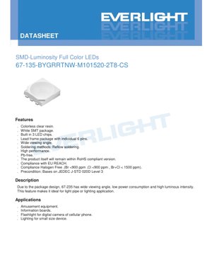 PDF Document Cover - SMD Full Color LED 67-135-BYGRRTNW-M101520-2T8-CS Datasheet - Package Dimensions - Voltage 2.4-3.4V - Power 0.082-0.102W - English Technical Document