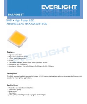 PDF Document Cover - SMD 5050 High Power LED Datasheet - Size 5.0x5.0mm - Voltage 6.0V Max - Power 6.3W - White Light Technical Document