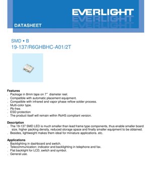 PDF Document Cover - SMD LED 19-137/R6GHBHC-A01/2T Datasheet - Multi-Color - 20mA - English Technical Document