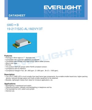 PDF Document Cover - SMD LED 19-217/S2C-AL1M2VY/3T Datasheet - Brilliant Orange - 5mA - 1.7-2.2V - English Technical Document