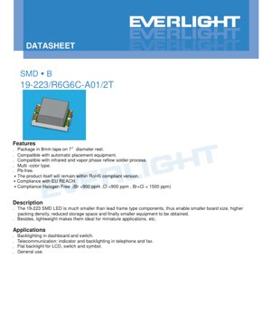 PDF Document Cover - SMD LED 19-223/R6G6C-A01/2T Datasheet - Multi-Color - 20mA - Brilliant Red & Yellow Green - English Technical Document
