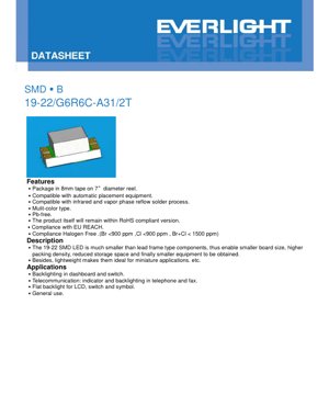 PDF Document Cover - SMD LED 19-22/G6R6C-A31/2T Datasheet - Package 2.0x1.25x0.8mm - Voltage 2.0V - Multi-Color - English Technical Document