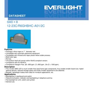 PDF Document Cover - SMD LED 12-23C Series Datasheet - Multi-Color (Red/Green/Blue) - 3.2x1.6x1.4mm - 2.0-3.9V - 20-25mA - English Technical Documentation