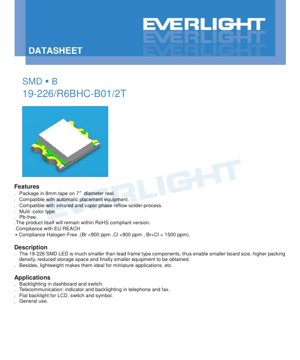 PDF Document Cover - SMD LED 19-226/R6BHC-B01/2T Datasheet - Package 2.0x1.25x0.8mm - Voltage 2.0V/3.3V - Multi-Color - English Technical Documentation