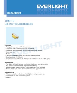 PDF Document Cover - SMD LED 48-213/T2D-AQ2R2QY/3C Datasheet - 2.25x1.85x1.45mm - 3.2V - 95mW - Pure White - English Technical Document