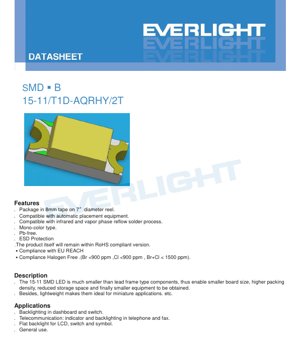 PDF Document Cover - SMD LED 15-11/T1D-AQRHY/2T Datasheet - Package 1.6x0.8x0.6mm - Voltage 2.7-3.15V - Power 40mW - White Color - English Technical Document