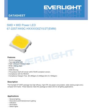 PDF Document Cover - SMD Mid-Power LED 67-22ST Datasheet - PLCC-2 Package - 3.0V Max - 150mA - White LED - English Technical Document