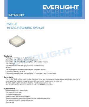PDF Document Cover - SMD RGB LED 19-C47 Datasheet - 8-bit PWM Control - 5V Supply - Full Color - English Technical Document