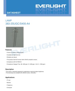 PDF Document Cover - LED Lamp 383-2SUGC/S 400-A4 Datasheet - Super Green - 20mA - 4000mcd - English Technical Document