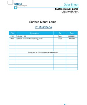 PDF Document Cover - Surface Mount LED Lamp LTLMH4ERADA Specification - Dimensions 4.2x4.2x6.2mm - Voltage 1.8-2.4V - Red 626nm - English Technical Document