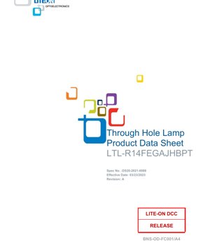 PDF Document Cover - T-1 Through Hole LED Lamp LTL-R14FEGAJHBPT Specification - Bi-Color Yellow Green/Red & White Diffused - 20mA - 52mW - English Technical Datasheet