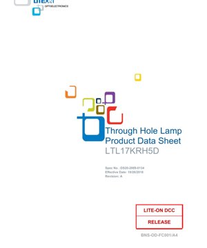 PDF Document Cover - T-1 5mm Through Hole LED Lamp Datasheet - Red 639nm - 2.4V 30mA - 72mW - English Technical Document