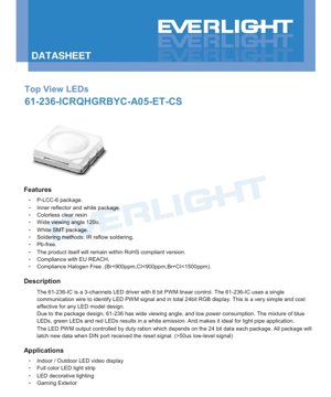 PDF Document Cover - Top View RGB LED Driver 61-236-IC Datasheet - P-LCC-6 Package - 5V Supply - 120° Viewing Angle - English Technical Documentation