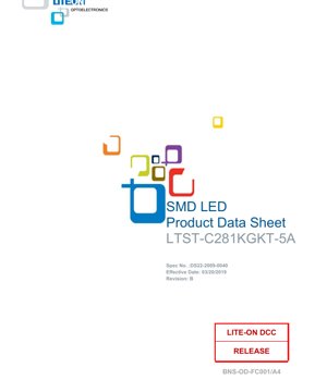 PDF Document Cover - LTST-C281KGKT-5A SMD LED Datasheet - 0.35mm Height - 1.7-2.3V Forward Voltage - Green Color - 75mW Power - English Technical Document