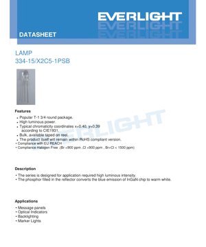 PDF Document Cover - T-1-3-4-Warm-White-LED-Lamp-334-15-X2C5-1-PSB-Datasheet - Package-5.0mm - Voltage-2.8-3.6V - Power-110mW - English-Technical-Document